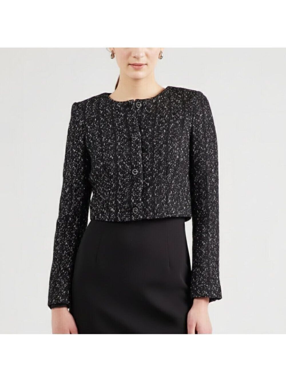 *Monki Black Tweed Flower-Button Tweed Jacket NWT – Women’s Size 38
